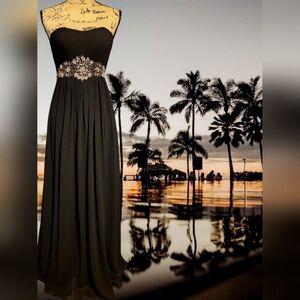 Fiesta Black Strapless Embellished Gown